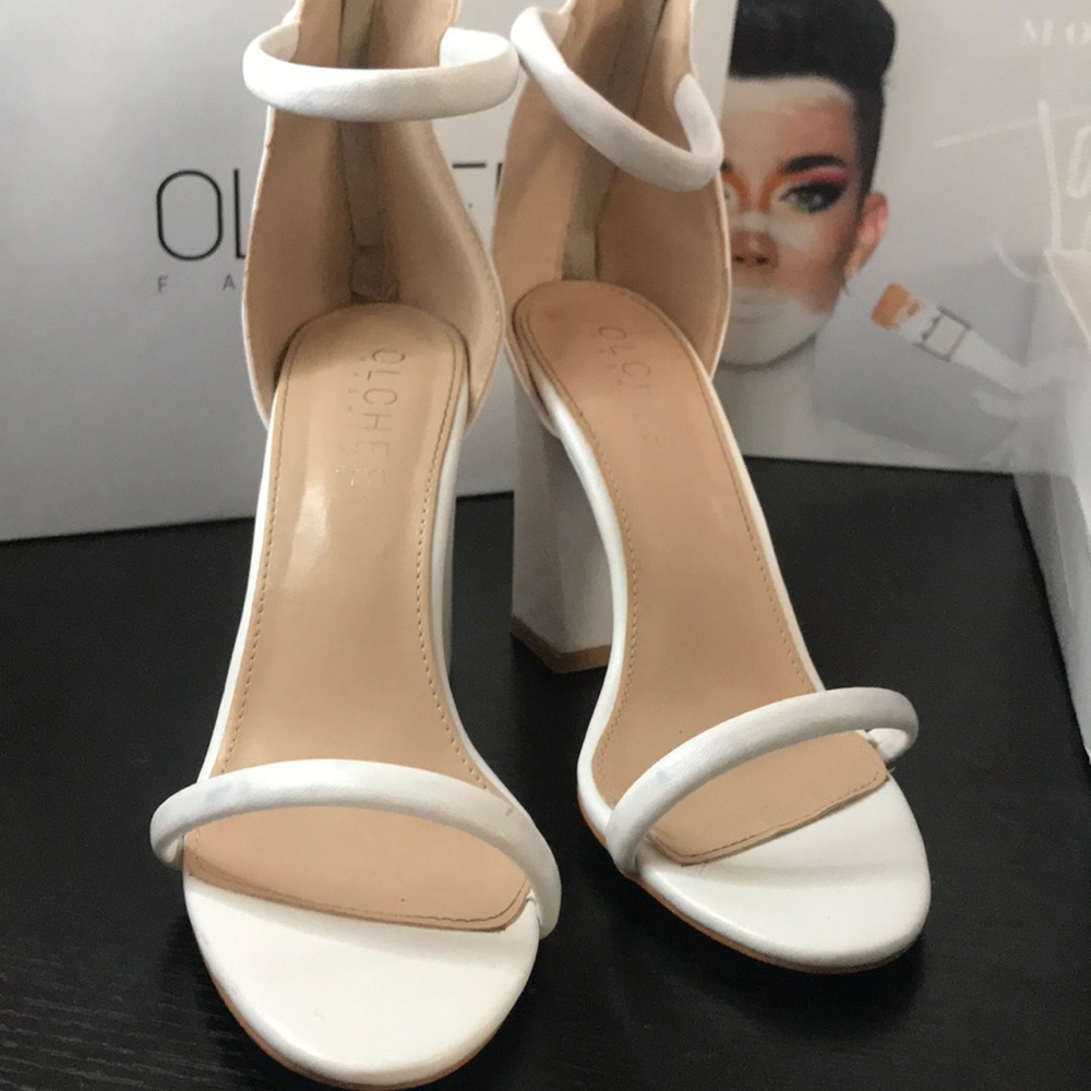 white sandal heels